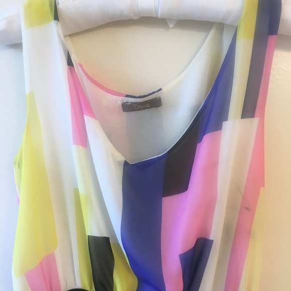 Sheer-look abstract-multi-color print dress - Picture 2 of 6